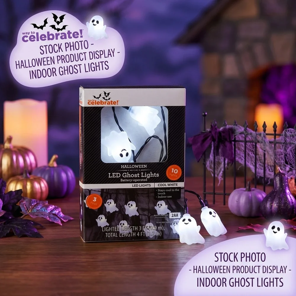 Celebrate Halloween LED Ghost Lights Battery Operated 10 Count Cool White NIB